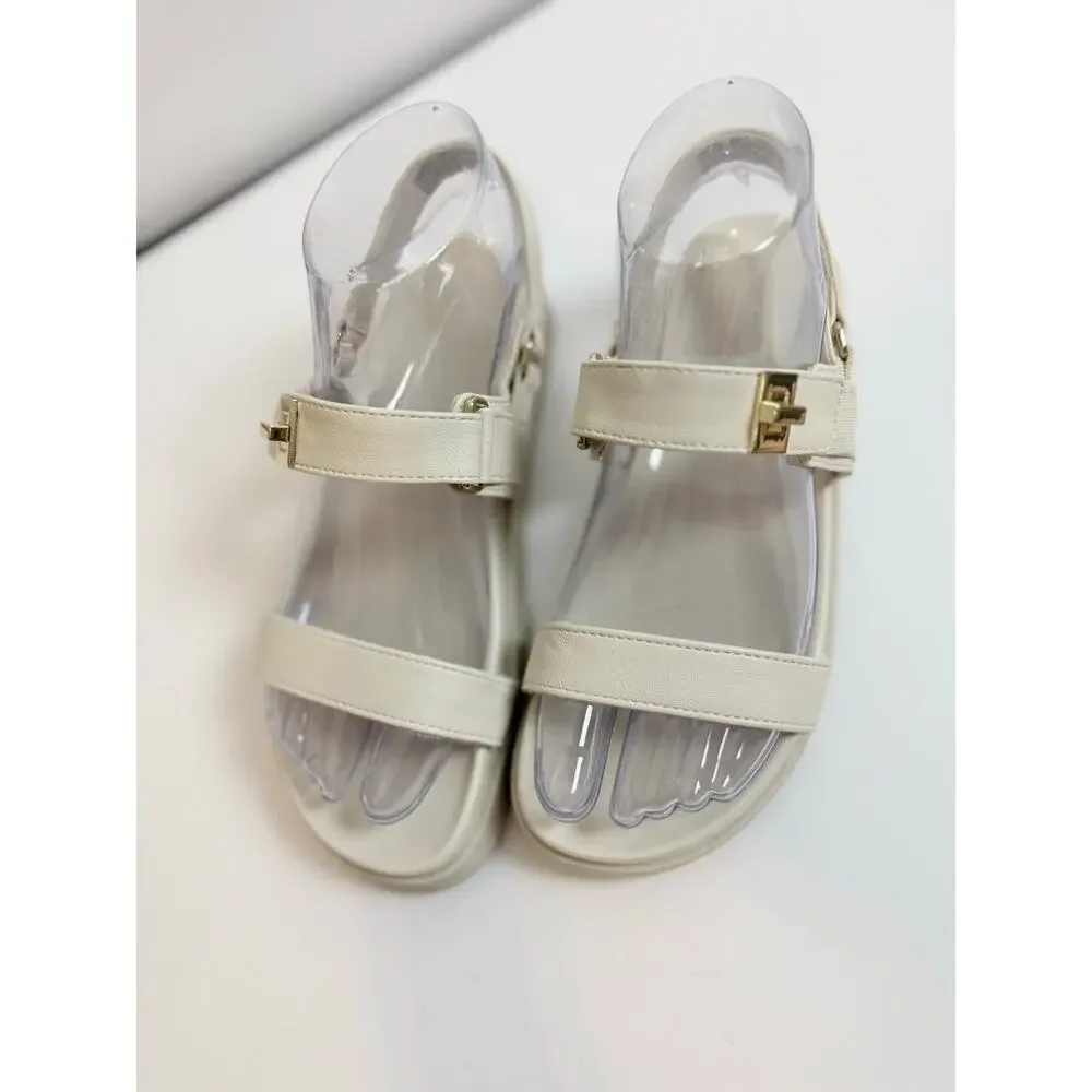 Steve Madden Breen Cream & Gold Strappy Sandal Girls 4 | Womens 6